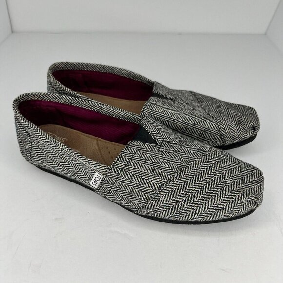 Toms Womens Tweed Metallic Black Herringbone Round Toe Slip On Size 9W Loafers - Picture 2 of 9